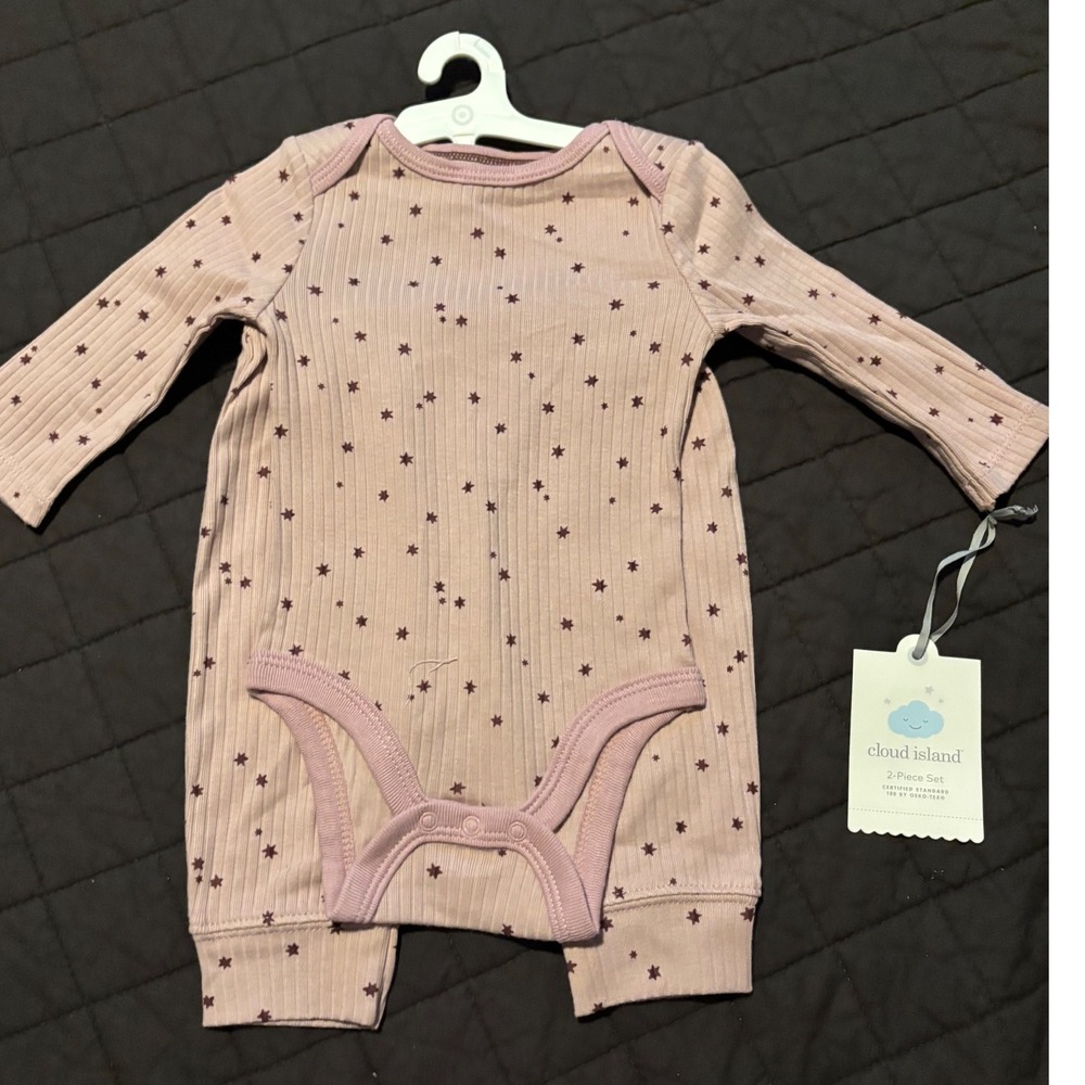 Cloud Island Baby Girl 2pc Set Ribbed Long Sleeve Bodysuit Pants Star Print